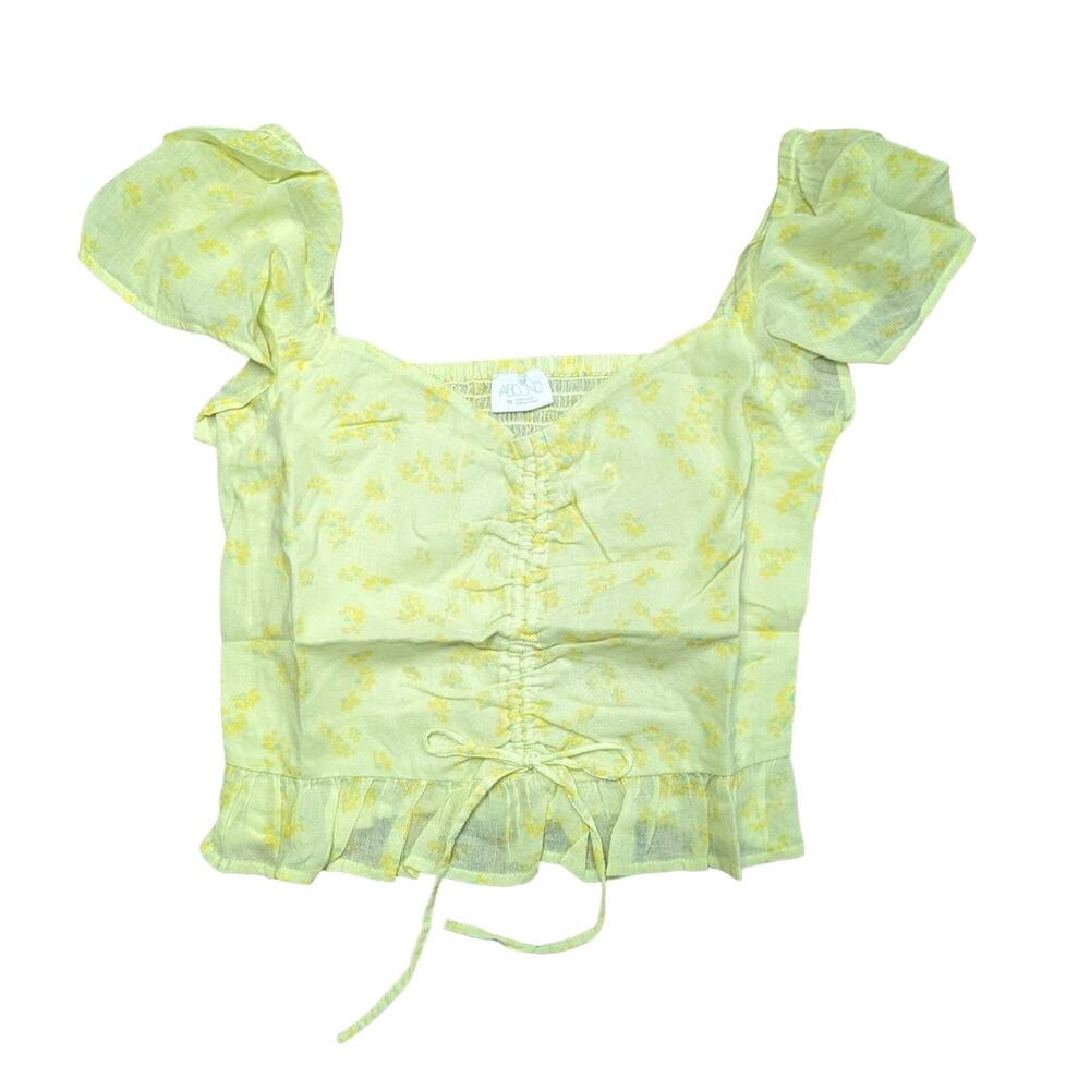 NWT Abound Green Yellow Moxie Floral Blouse  Size XS